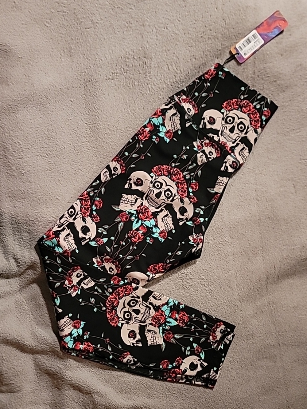 Girls Black Skull & Rose Print Leggings - Size 12 NWT